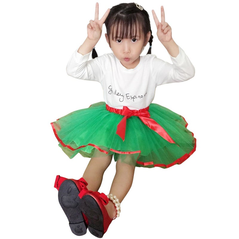 Jastore Girls Layered Party Birthday Tutu Skirt Dance Princess Ballet Dress Green Bowknot for 2-8 Years - Image 3